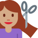 woman getting haircut: medium skin tone emoji