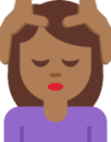 woman getting massage: medium-dark skin tone emoji