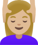 woman getting massage: medium-light skin tone emoji