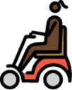 woman in motorized wheelchair: dark skin tone emoji