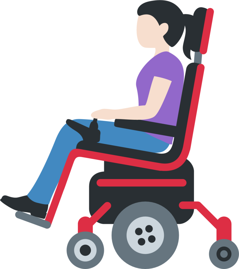 woman in motorized wheelchair: light skin tone emoji