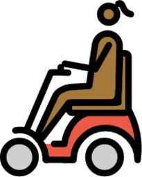 woman in motorized wheelchair: medium-dark skin tone emoji