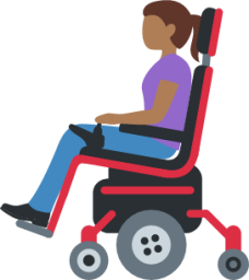 woman in motorized wheelchair: medium-dark skin tone emoji