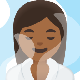 woman in steamy room: medium-dark skin tone emoji