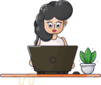 woman laptop working office plant hair illustration