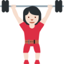 woman lifting weights: light skin tone emoji