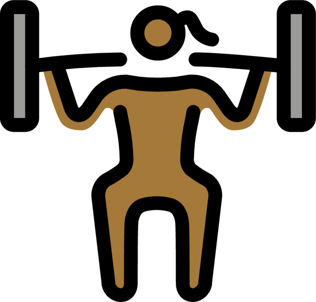 woman lifting weights: medium-dark skin tone emoji