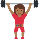 woman lifting weights: medium-dark skin tone emoji