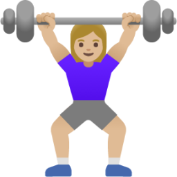 woman lifting weights: medium-light skin tone emoji