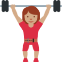 woman lifting weights: medium skin tone emoji