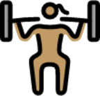 woman lifting weights: medium skin tone emoji