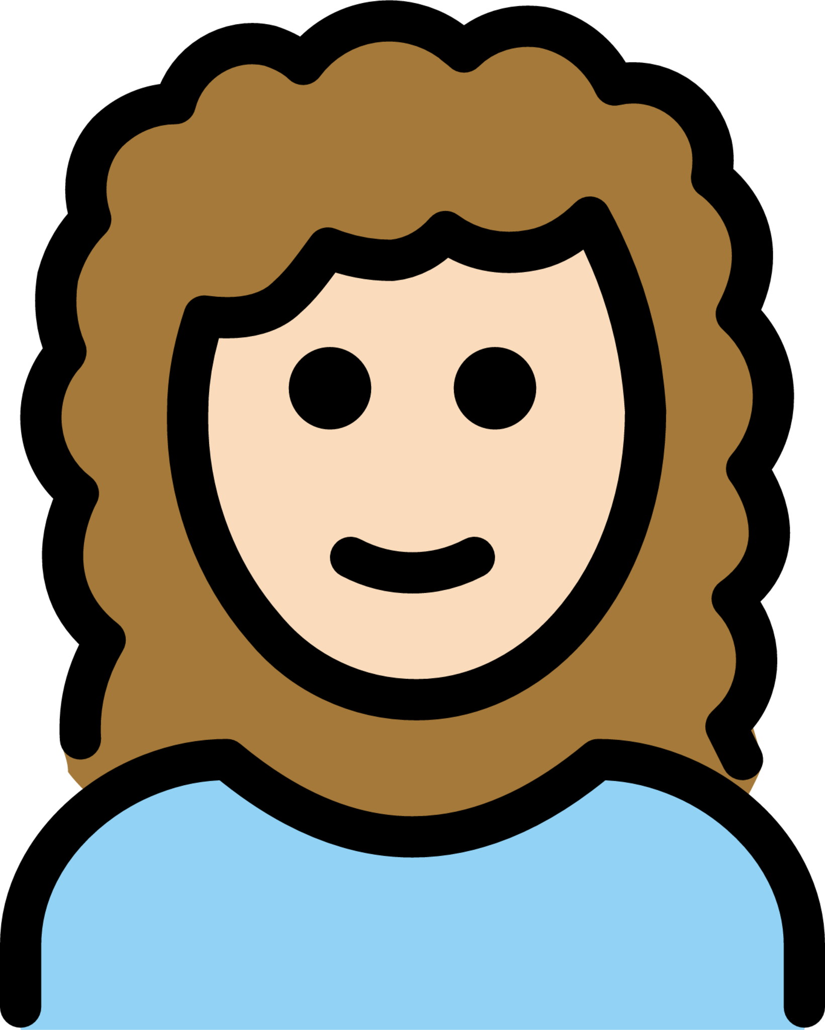 woman: light skin tone, curly hair emoji
