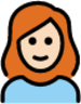 woman: light skin tone, red hair emoji