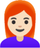 woman: light skin tone, red hair emoji