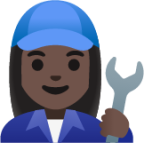 woman mechanic: dark skin tone emoji