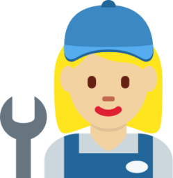 woman mechanic: medium-light skin tone emoji