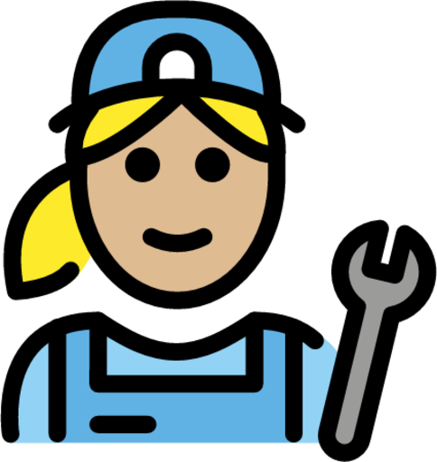 woman mechanic: medium-light skin tone emoji