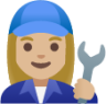 woman mechanic: medium-light skin tone emoji