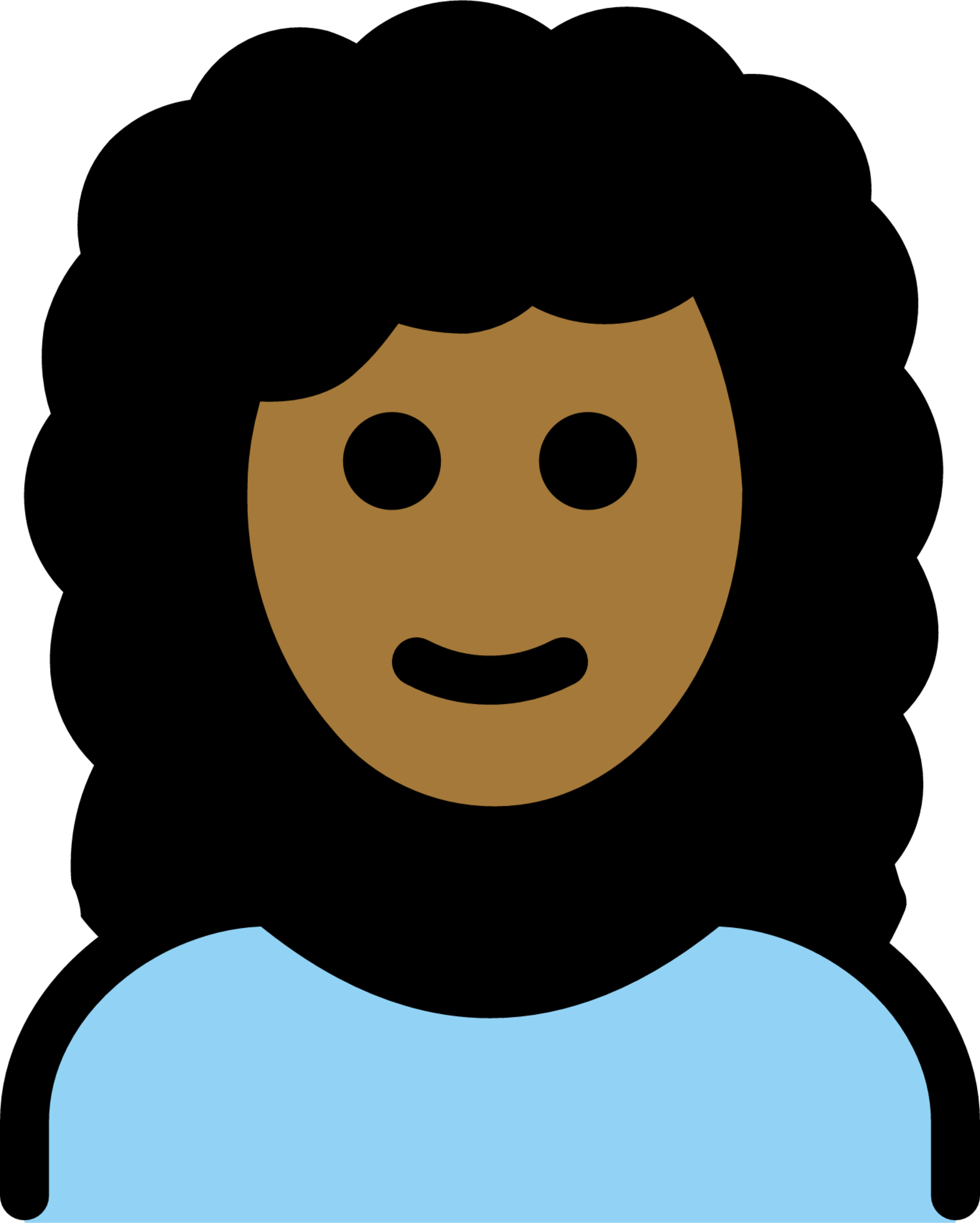 woman: medium-dark skin tone, curly hair emoji