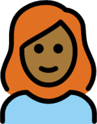 woman: medium-dark skin tone, red hair emoji