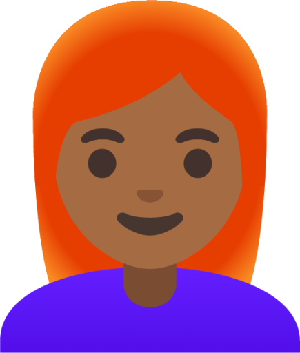 woman: medium-dark skin tone, red hair emoji