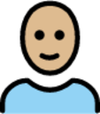 woman: medium-light skin tone, bald emoji