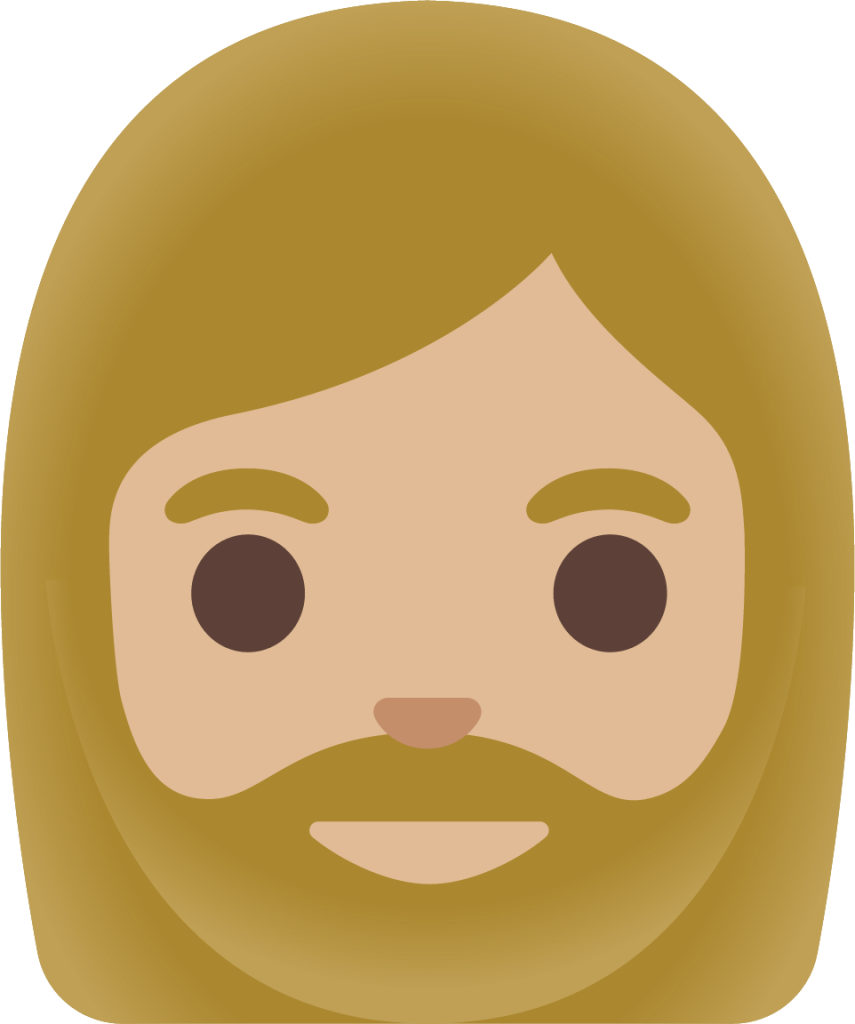woman: medium-light skin tone, beard emoji