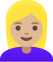 woman: medium-light skin tone, blond hair emoji