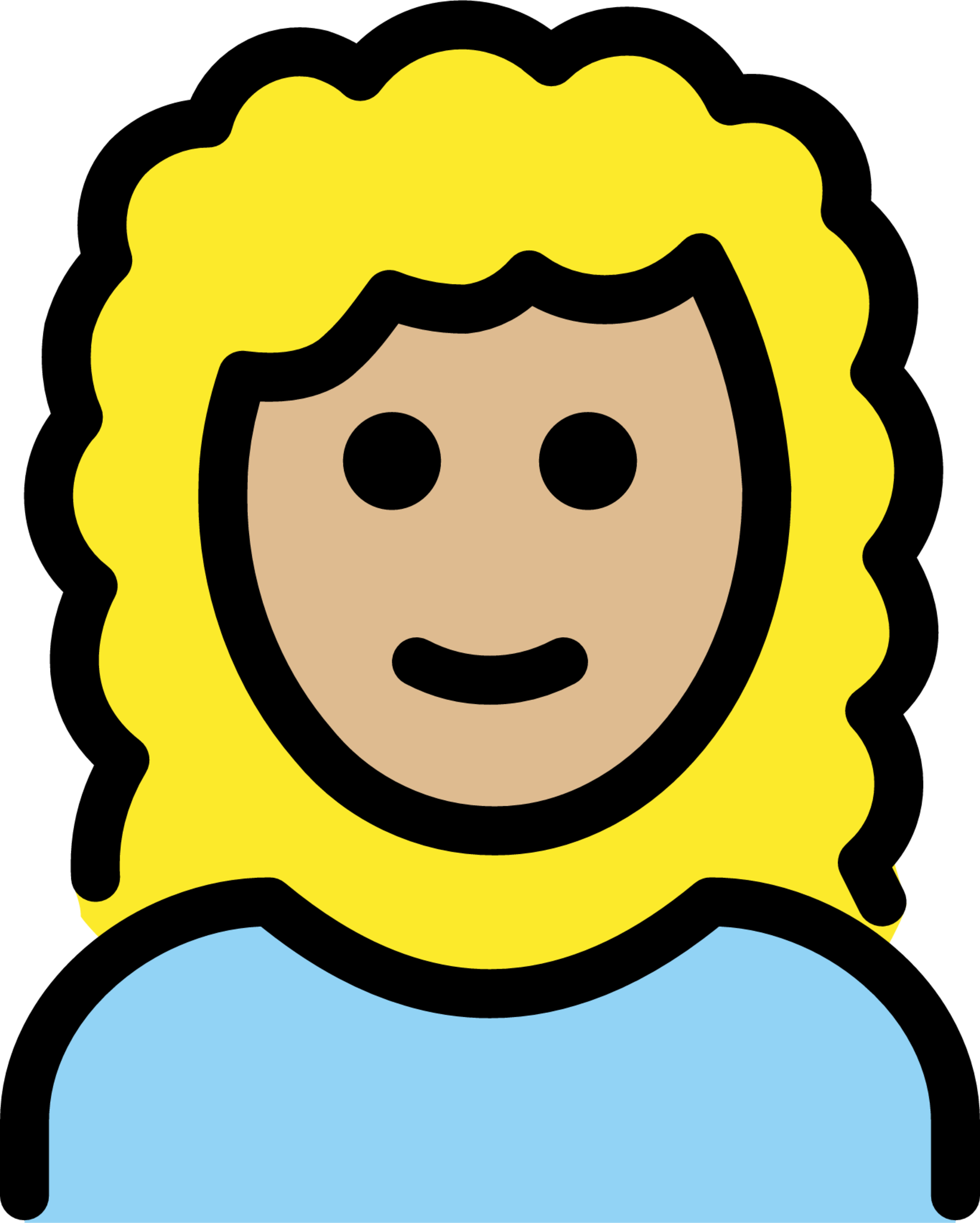 woman: medium-light skin tone, curly hair emoji