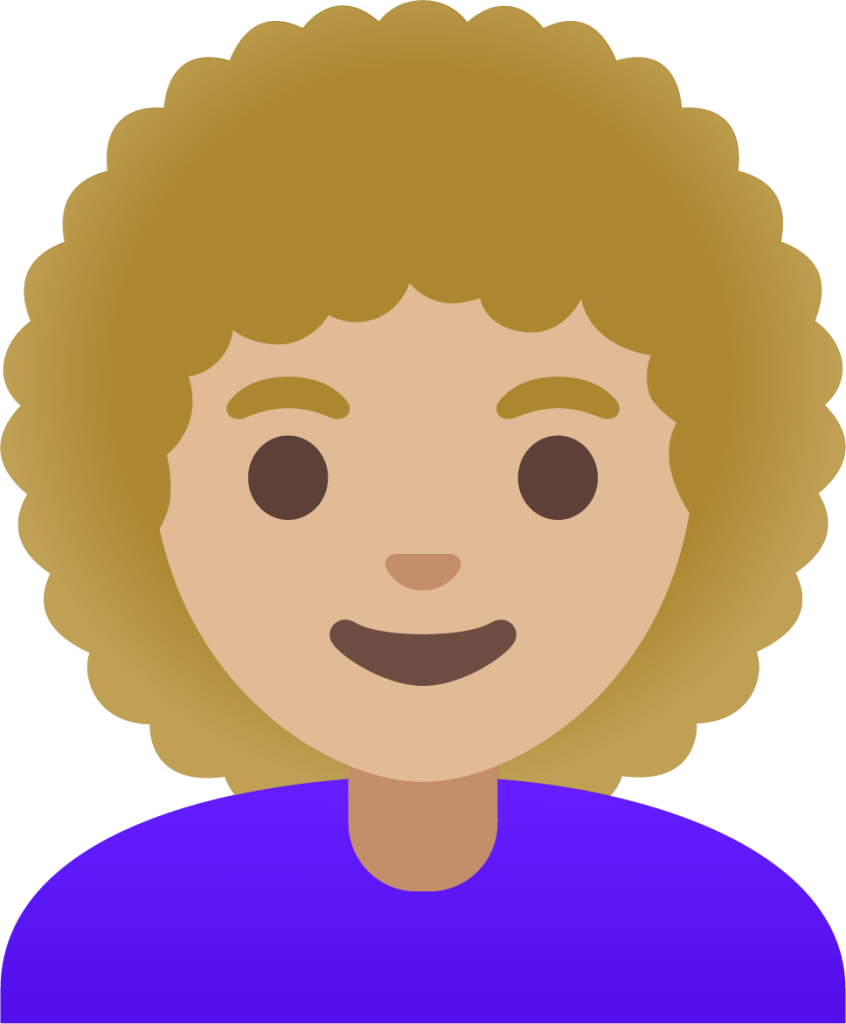 woman: medium-light skin tone, curly hair emoji