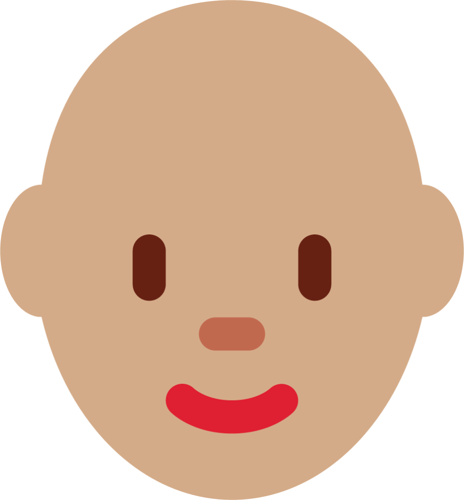 woman: medium skin tone, bald emoji