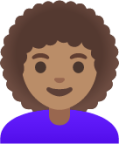 woman: medium skin tone, curly hair emoji