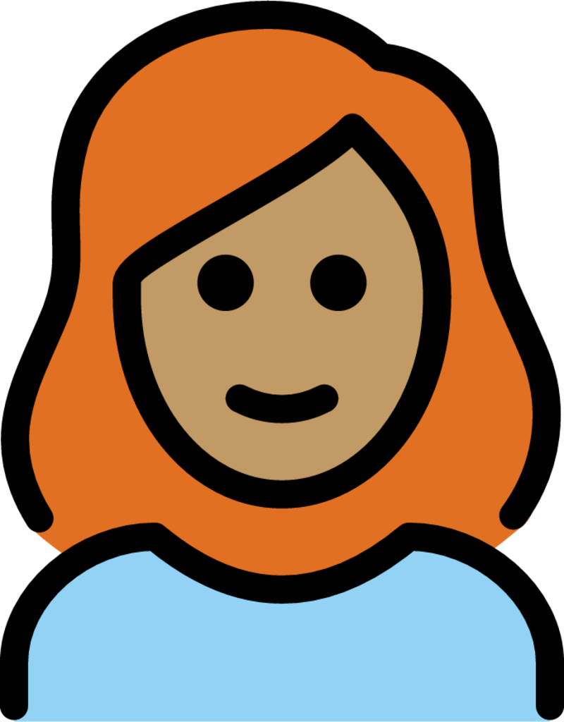 woman: medium skin tone, red hair emoji