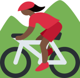 woman mountain biking: dark skin tone emoji