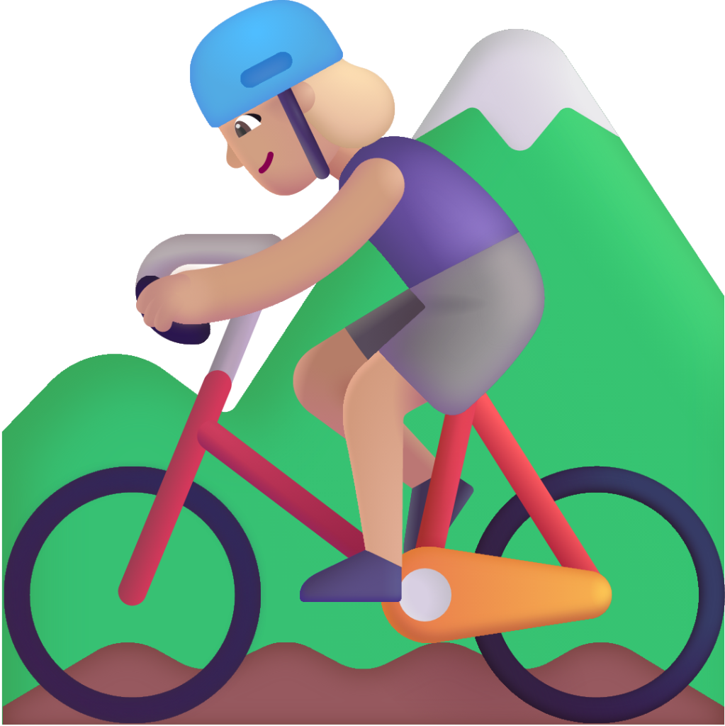 woman mountain biking medium light emoji