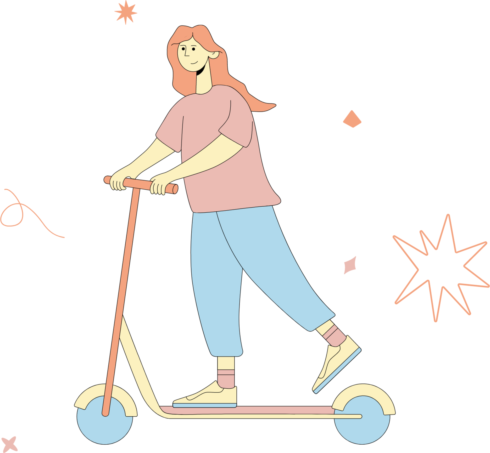woman on scooter illustration