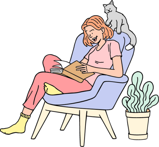woman plan sitting cat illustration