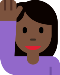 woman raising hand: dark skin tone emoji