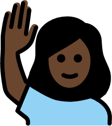 woman raising hand: dark skin tone emoji