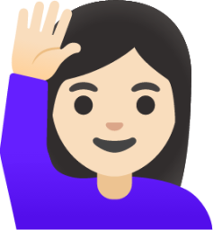 woman raising hand: light skin tone emoji