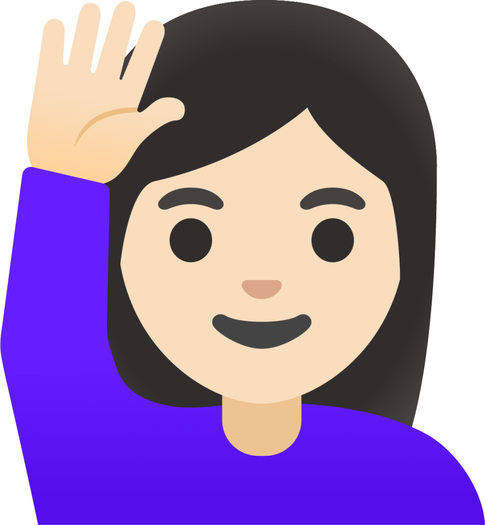 woman raising hand: light skin tone emoji