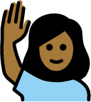 woman raising hand: medium-dark skin tone emoji