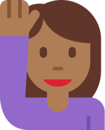 woman raising hand: medium-dark skin tone emoji