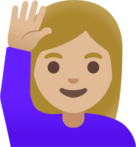 woman raising hand: medium-light skin tone emoji