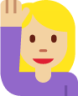 woman raising hand: medium-light skin tone emoji