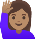 woman raising hand: medium skin tone emoji