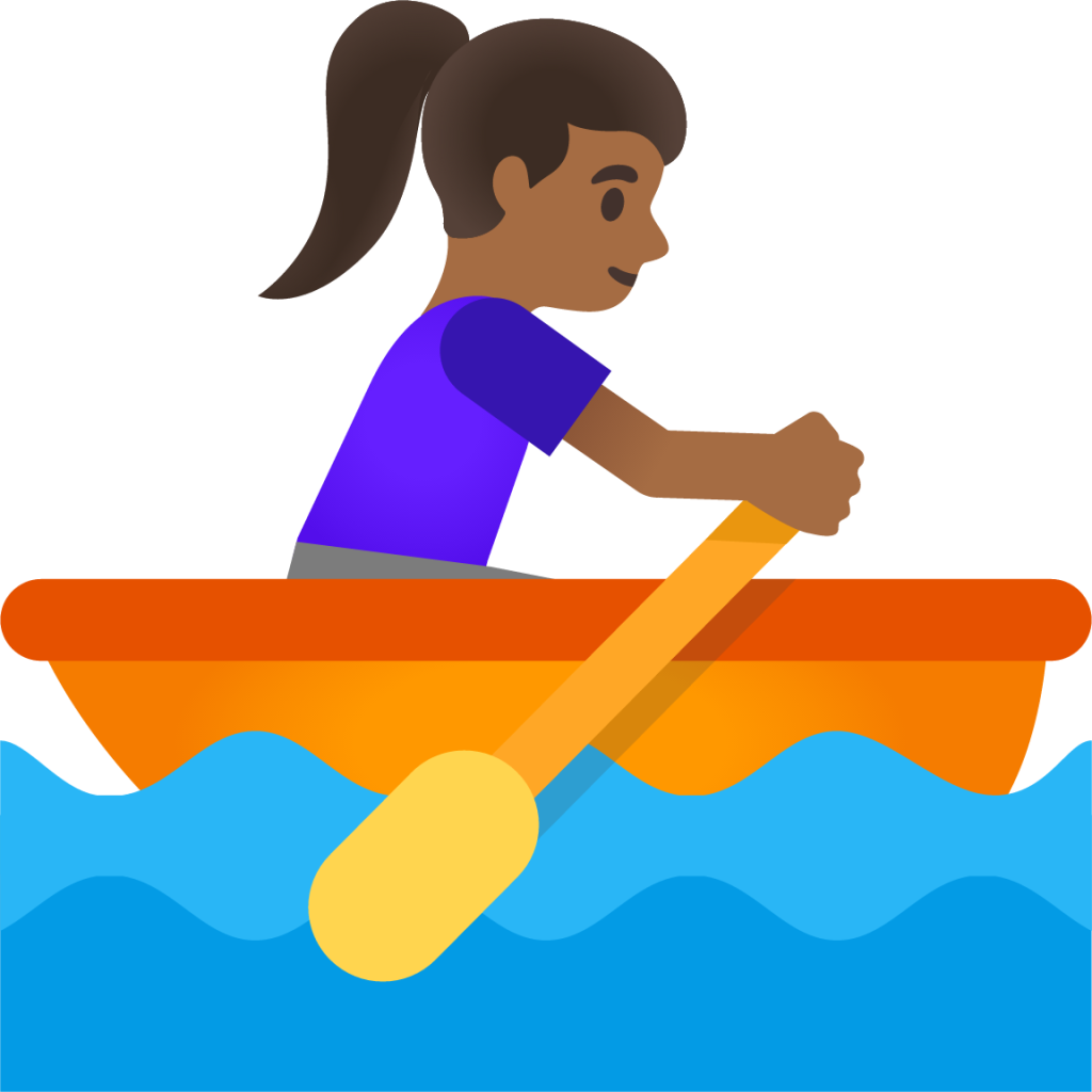 woman rowing boat: medium-dark skin tone emoji