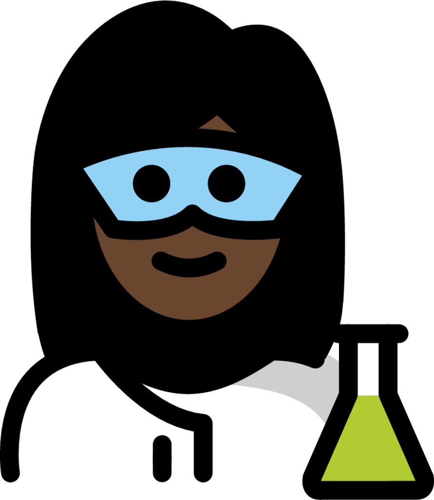 woman scientist: dark skin tone emoji