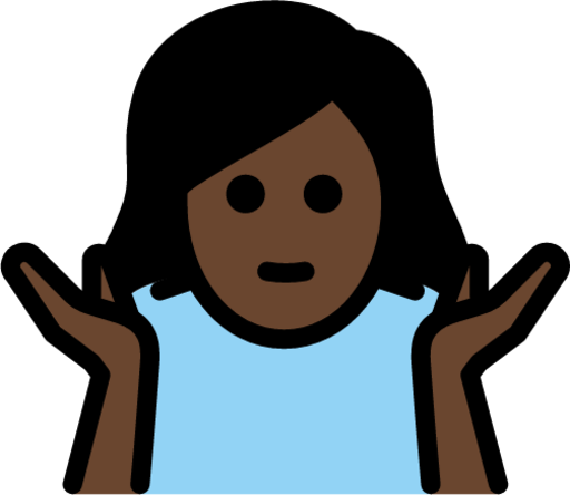 woman shrugging: dark skin tone emoji