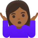 woman shrugging: medium-dark skin tone emoji